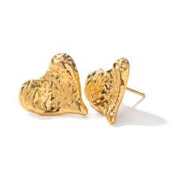 Roestvrij staal Stud Earrings, 304 roestvrij staal, Hart, 18K verguld, mode sieraden & voor vrouw, gouden, 17.40x18.60mm, Verkocht door pair