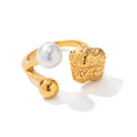 Vinger Ring in edelstaal, 304 roestvrij staal, met Plastic Pearl, 18K verguld, mode sieraden & voor vrouw, gouden, Verkocht door PC