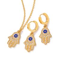 Evil Eye Schmuck-Set, 304 Edelstahl, mit Verlängerungskettchen von 2.17inch, verschiedene Stile für Wahl & Micro pave Zirkonia & für Frau, goldfarben, 37.7*15.1mm,24.1mm, Länge ca. 16.73 ZollInch, verkauft von PC