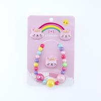 Kinderen sieraden set, Stud Oorbel & vinger ring & armband, Hars, Kat, voor kinderen, multi-gekleurde, Verkocht door Stel