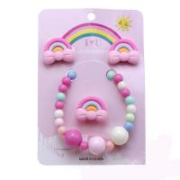 Sistema de la joyería de los niños, Pendiente de stud & anillo de dedo & pulsera, Plástico, Arco de iris, para  los niños, multicolor, Vendido por Set