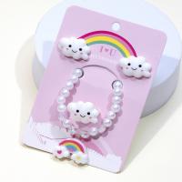 Kinderen sieraden set, Stud Oorbel & vinger ring & armband, Hars, Wolk, voor kinderen, wit, Verkocht door Stel