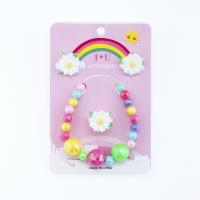 Kinderen sieraden set, Stud Oorbel & vinger ring & armband, Hars, Chrysamthemum, voor kinderen, multi-gekleurde, Verkocht door Stel