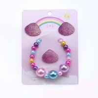 Sistema de la joyería de los niños, Pendiente de stud & anillo de dedo & pulsera, Plástico, Nácar, para  los niños, multicolor, Vendido por Set