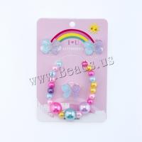 Kinderen sieraden set, Stud Oorbel & vinger ring & armband, Hars, Vlinder, voor kinderen, multi-gekleurde, Verkocht door Stel