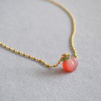 Messing halskettingen, met Jade, met 5CM extender keten, fruit, gold plated, mode sieraden & voor vrouw, roze, nikkel, lood en cadmium vrij, Lengte Ca 38 cm, Verkocht door PC