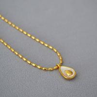 Collar de Latón, metal, con Concha de labios blancos, con 5CM extender cadena, Aguacate, chapado en color dorado, Joyería & para mujer, libre de níquel, plomo & cadmio, longitud aproximado 40 cm, Vendido por UD