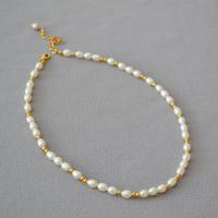 Collier en laiton, avec perle d'eau douce cultivée, avec 5CM chaînes de rallonge, Placage de couleur d'or, bijoux de mode & pour femme, blanc, protéger l'environnement, sans nickel, plomb et cadmium, Longueur Environ 35 cm, Vendu par PC