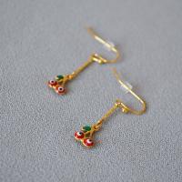 Pendientes de Gota en Latón, metal, Cereza, chapado en color dorado, Joyería & para mujer & esmalte, Rojo, libre de níquel, plomo & cadmio, 25mm, Vendido por Par