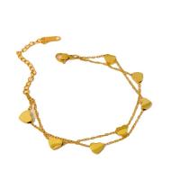 Partículas de acero Pulsera, con 2inch extender cadena, Corazón, chapado en oro real, Doble capa & Joyería & para mujer, longitud aproximado 5.9 Inch, Vendido por UD