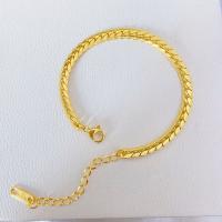 Partículas de aço pulseira, with 2inch extender chain, banhado a ouro genuino, joias de moda & para mulher, comprimento Aprox 5.9 inchaltura, vendido por PC