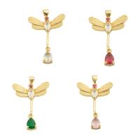 Messing hanger met micro-paved kubieke zirconia's, Dragonfly, gold plated, mode sieraden & DIY & micro pave zirconia & voor vrouw, meer kleuren voor de keuze, 32x22x4mm, Gat:Ca 3mm, Verkocht door PC