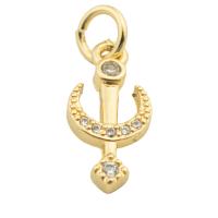 Cubique Pendentif en laiton zircon pavent, ancre, Placage de couleur d'or, bijoux de mode & DIY & pavé de micro zircon & pour femme, doré, 15x7x2mm, Trou:Environ 3mm, Vendu par PC