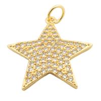 Cubic Zirconia Micro Pave bronze Pingente, cobre, Estrela, cromado de cor dourada, joias de moda & DIY & micro pavimento em zircônia cúbica & para mulher, dourado, 21x20x3mm, Buraco:Aprox 3mm, vendido por PC