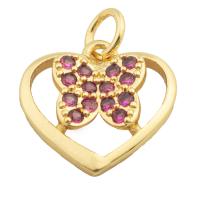 Cubique Pendentif en laiton zircon pavent, coeur, Placage de couleur d'or, bijoux de mode & DIY & pavé de micro zircon & pour femme, deux couleurs différentes, 15x15x3mm, Trou:Environ 3mm, Vendu par PC