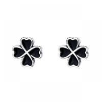 Sterling Silver Κοσμήματα Σκουλαρίκι, 925 ασημένιο ασήμι, Four Leaf Clover, κοσμήματα μόδας & για τη γυναίκα & εποξική αυτοκόλλητο, νικέλιο, μόλυβδο και κάδμιο ελεύθεροι, 7mm, Sold Με Ζεύγος