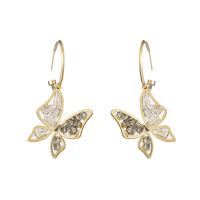 Boucles d'oreilles en alliage de zinc, papillon, Placage, bijoux de mode & pour femme & avec strass, protéger l'environnement, sans nickel, plomb et cadmium, 54x21mm, Vendu par paire