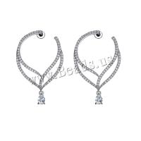 Befestiger Zirkonia Messing Ohrring, Platinfarbe platiniert, Micro pave Zirkonia & für Frau, frei von Nickel, Blei & Kadmium, 26x41mm, verkauft von Paar