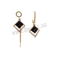 Pendientes asimétricos, metal, Rombo, chapado en oro real, Joyería & micro arcilla de zirconia cúbica & para mujer, Negro, libre de níquel, plomo & cadmio, 2.5X7.7CM,2.5x5.7cm, Vendido por Par