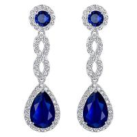 Pendientes de Gota en Latón, metal, chapado en color de plata, Joyería & micro arcilla de zirconia cúbica & para mujer, azul, libre de níquel, plomo & cadmio, 8x42mm, Vendido por Par