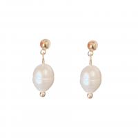 Brass Drop Earring Copper Alloy with Plastic Pearl gold color plated fashion jewelry & for woman Sold By Pair