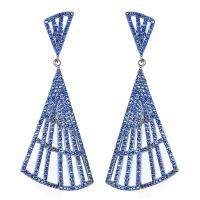 Befestiger Zirkonia Messing Ohrring, plattiert, Modeschmuck & Micro pave Zirkonia & für Frau, blau, frei von Nickel, Blei & Kadmium, 48x20mm, verkauft von Paar