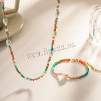 Roestvrij staal sieraden sets, vinger ring & armband & halsketting, 304 roestvrij staal, met Seedbead & Plastic Pearl, plated, mode sieraden & verschillende stijlen voor de keuze, multi-gekleurde, Verkocht door PC