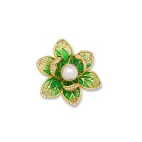 Zinc Alloy Broche, met Plastic Pearl, Bloem, gold plated, voor vrouw & glazuur & met strass, 45x45mm, Verkocht door PC