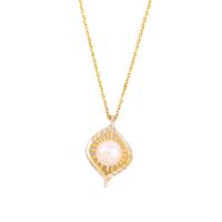 Titantium acciaio collana, with perla in plastica & ottone, with 2inch extender chain, placcato oro vero, per la donna & con strass & cavo, Lunghezza Appross. 15.7 pollice, Venduto da PC