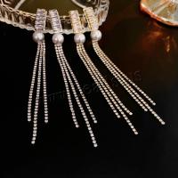 Fashion Fringe Boucles d'oreilles, laiton, avec perle de plastique, bijoux de mode & pavé de micro zircon & pour femme & avec strass, plus de couleurs à choisir, protéger l'environnement, sans nickel, plomb et cadmium, 102x7mm, Vendu par paire