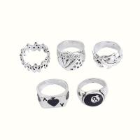 Sinc Alloy Ring Set, dath airgid plated, 5 phíosa & jewelry faisin & do bhean, nicil, luaidhe & caidmiam saor in aisce, Díolta De réir Socraigh