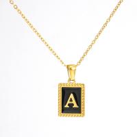 Collier de bijoux en acier inoxydable, Acier inoxydable 304, rectangle, bijoux de mode & lettres sont de A à Z & pour femme & émail, deux couleurs différentes, 15x12mm, Longueur 45 cm, Vendu par PC