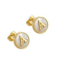 Boucle d'oreille Acier Titane, avec coquille, Rond, bijoux de mode & lettres sont de A à Z & pour femme, deux couleurs différentes, 10mm, Vendu par paire