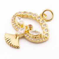 Messing hanger met micro-paved kubieke zirconia's, hoge kwaliteit gold plated, DIY & micro pave zirconia, nikkel, lood en cadmium vrij, 24x19x4mm, Gat:Ca 3mm, Ca 30pC's/Lot, Verkocht door Lot