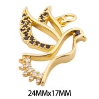 Messing hanger met micro-paved kubieke zirconia's, Vogel, hoge kwaliteit gold plated, DIY & micro pave zirconia, nikkel, lood en cadmium vrij, 24x17x3mm, Gat:Ca 3mm, Ca 30pC's/Lot, Verkocht door Lot