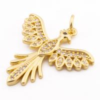 Messing hanger met micro-paved kubieke zirconia's, Phoenix, hoge kwaliteit gold plated, DIY & micro pave zirconia, nikkel, lood en cadmium vrij, 29x24x3mm, Gat:Ca 3mm, Ca 30pC's/Lot, Verkocht door Lot