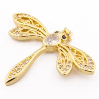 Messing hanger met micro-paved kubieke zirconia's, Dragonfly, hoge kwaliteit gold plated, DIY & micro pave zirconia, nikkel, lood en cadmium vrij, 37x33x4mm, Gat:Ca 3mm, Ca 30pC's/Lot, Verkocht door Lot