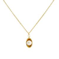 Colar de jóias de aço inoxidável, Aço inoxidável 304, with Concha de resina, 18K banhado a ouro, joias de moda & para mulher, dourado, 16mm, vendido para Aprox 17.72 inchaltura Strand