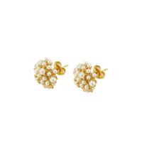 Stainless Steel Stud Earrings 304 Stainless Steel with Plastic Pearl 18K gold plated fashion jewelry & for woman golden Sold By Pair