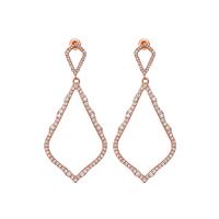 Cubic Zirconia Micro Pave Latão Brinco, cobre, Rhombus, rosa real com banho de cor, micro pavimento em zircônia cúbica & para mulher & vazio, níquel, chumbo e cádmio livre, 28x44mm, vendido por par