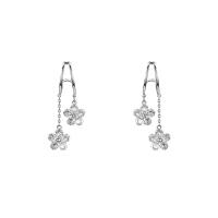 Pendientes de Gota en Latón, Aleación de cobre, Flor, chapado en platina real, Joyería & micro arcilla de zirconia cúbica & para mujer, 40mm, Vendido por Par