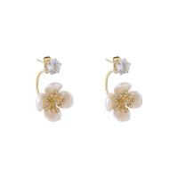 Pendientes de Gota en Latón, Aleación de cobre, Flor, chapado en color dorado, Joyería & micro arcilla de zirconia cúbica & para mujer, 25x17mm, Vendido por Par