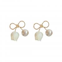 Messing oorbelknoppen, Koper legering, met Plastic Pearl, Strik, gold plated, mode sieraden & voor vrouw, 20x17mm, Verkocht door pair