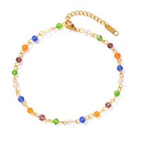 Roestvrijstalen Anklet, 304 roestvrij staal, met Glazen kralen, met 3.5cm extender keten, plated, mode sieraden, gouden, 4mm, Lengte 22 cm, Verkocht door PC