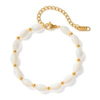 Bracciale gioielli in acciaio inossidabile, 304 acciaio inox, with Shell Pearl, with 5.5cm extender chain, placcato, gioielli di moda, dorato, 6mm, Lunghezza 16 cm, Venduto da PC