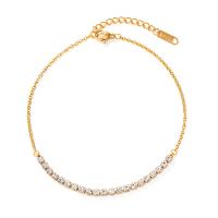 Anklet de acero inoxidable, acero inoxidable 304, con 3.5cm extender cadena, chapado, Joyería & con diamantes de imitación, dorado, 3mm, longitud 23 cm, Vendido por UD