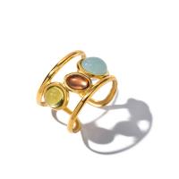 Vinger Ring in edelstaal, 304 roestvrij staal, met Natuursteen, plated, mode sieraden, gouden, 14mm, Binnendiameter:Ca 17.8mm, Verkocht door PC