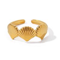 Vinger Ring in edelstaal, 304 roestvrij staal, Schelp, plated, mode sieraden, gouden, 7.50mm, Binnendiameter:Ca 17mm, Verkocht door PC