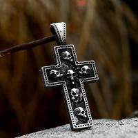 Nerezová ocel Cross Přívěsky, 304 Stainless Steel, Skull Cross, lesklý, Vintage & DIY, 29x59.50mm, Prodáno By PC