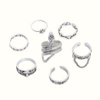 Sinc Alloy Ring Set, dath airgid plated, 7 bpíosa & jewelry faisin & do bhean, nicil, luaidhe & caidmiam saor in aisce, Díolta De réir Socraigh